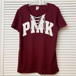 WORN 1X NEW VS PINK Lace Up V-Neck T-Shirt